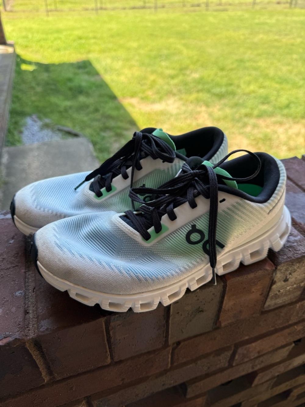 On Running Women's Sneakers White with Black and Mint Green Accents